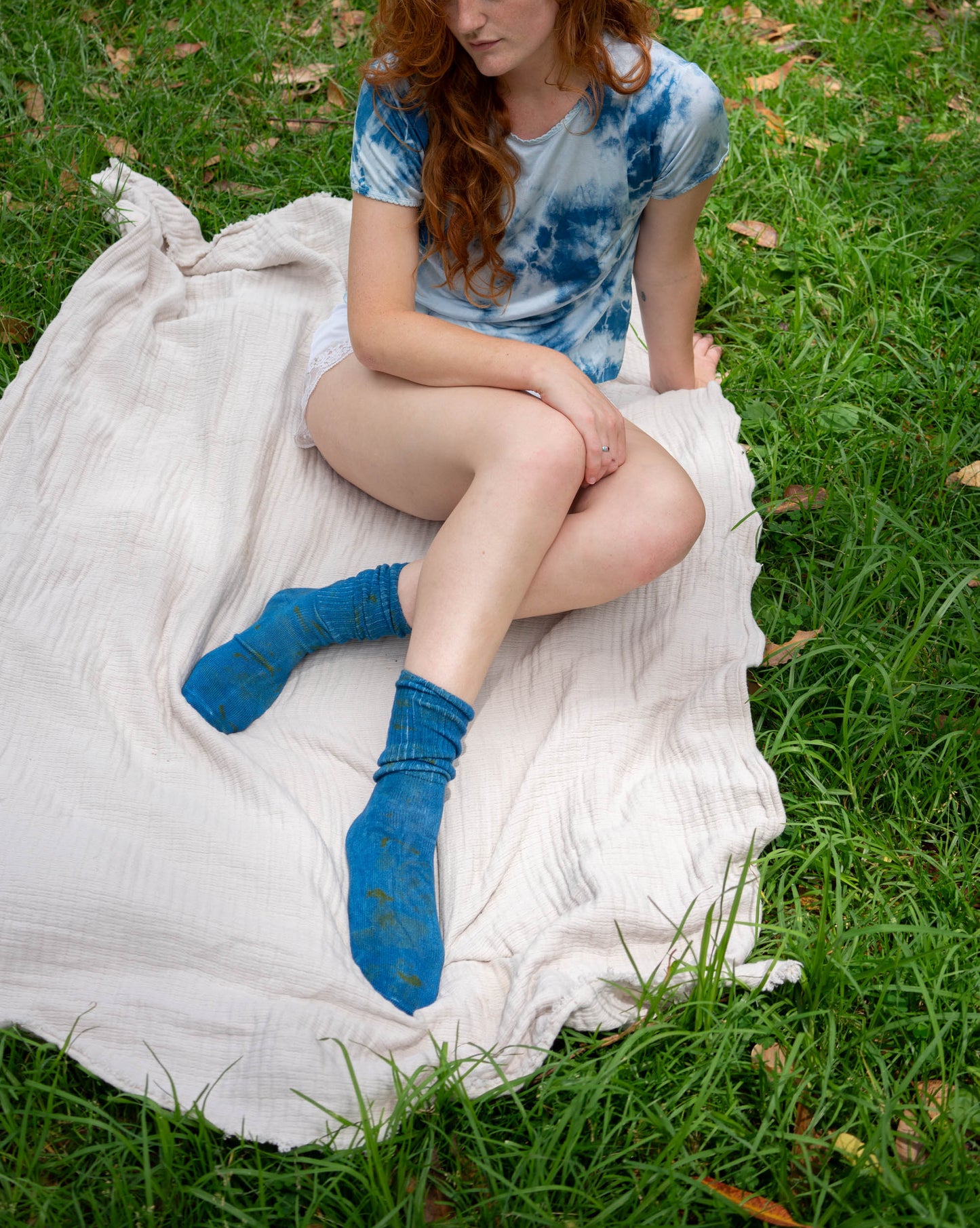 Silk Knit Indigo Shatter Tee Shirt